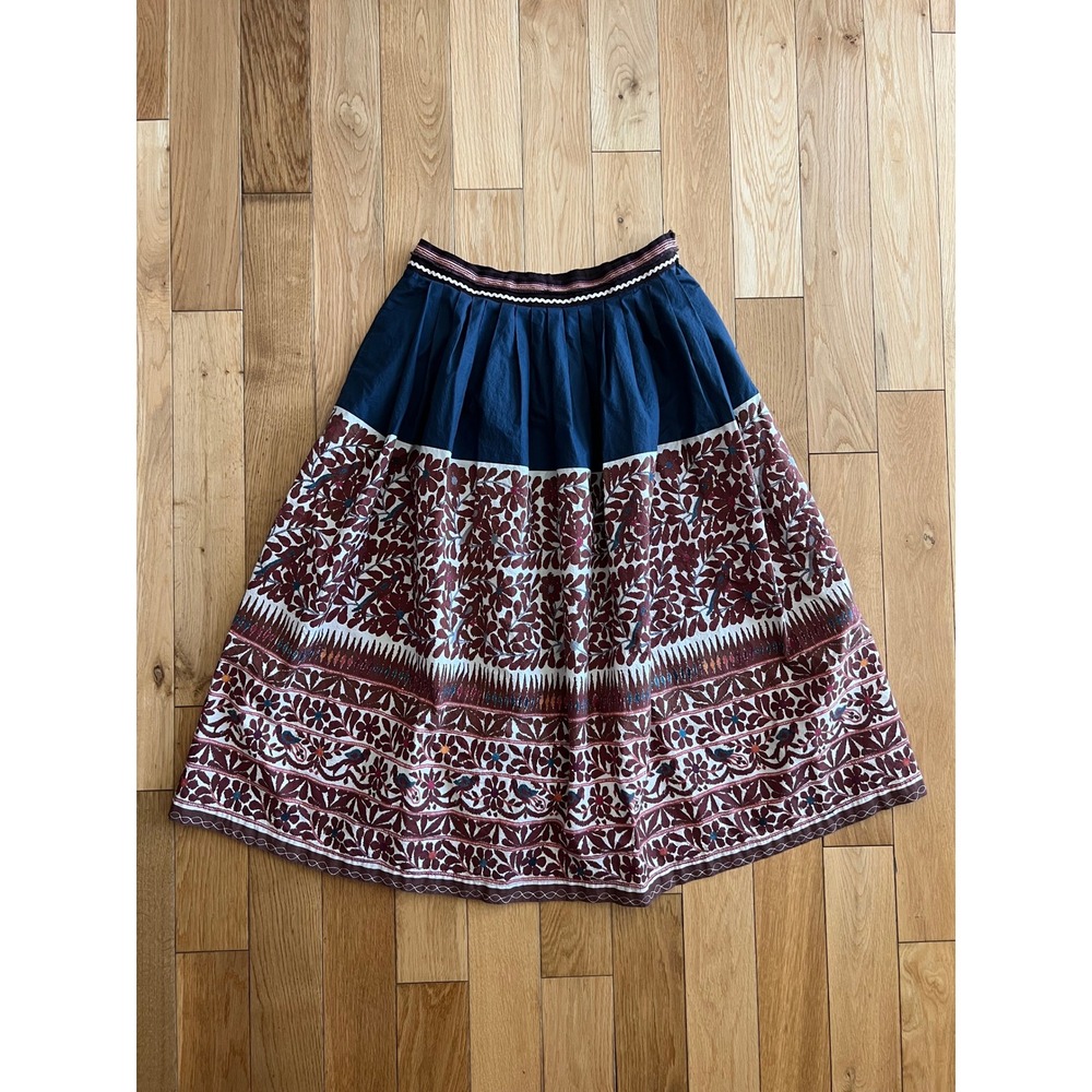 Weekend Max Mara Sassari Midi Skirt Cotton Pockets Embroided Accent Waist 28